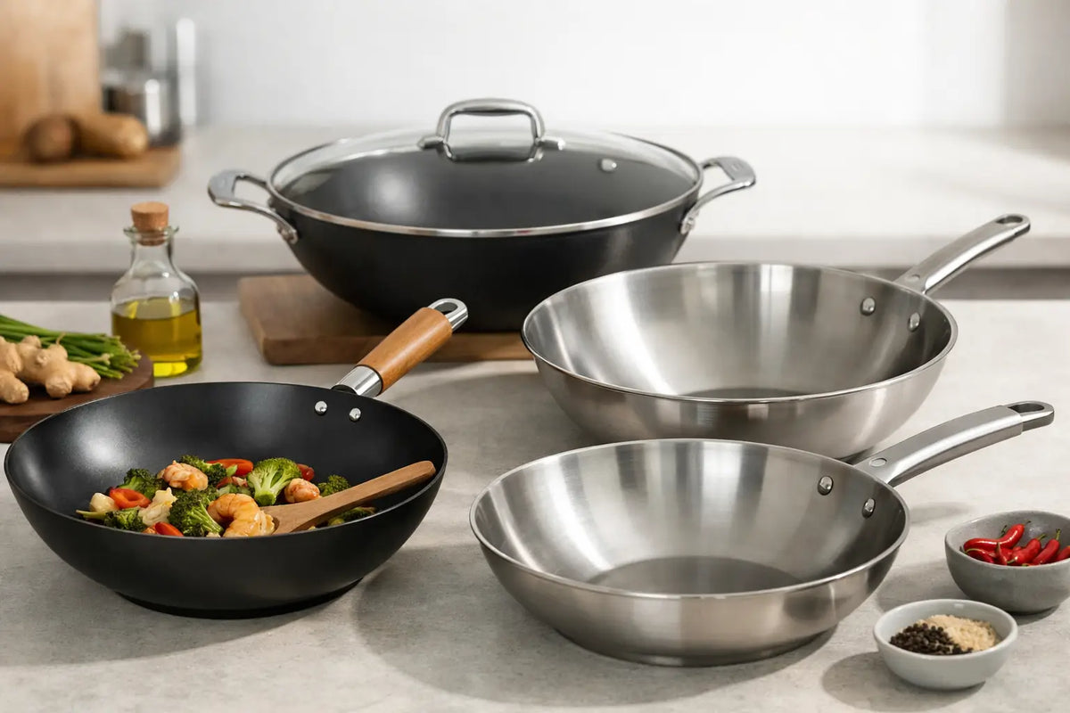Wok panna: kā izvēlēties īsto izmēru un materiālu