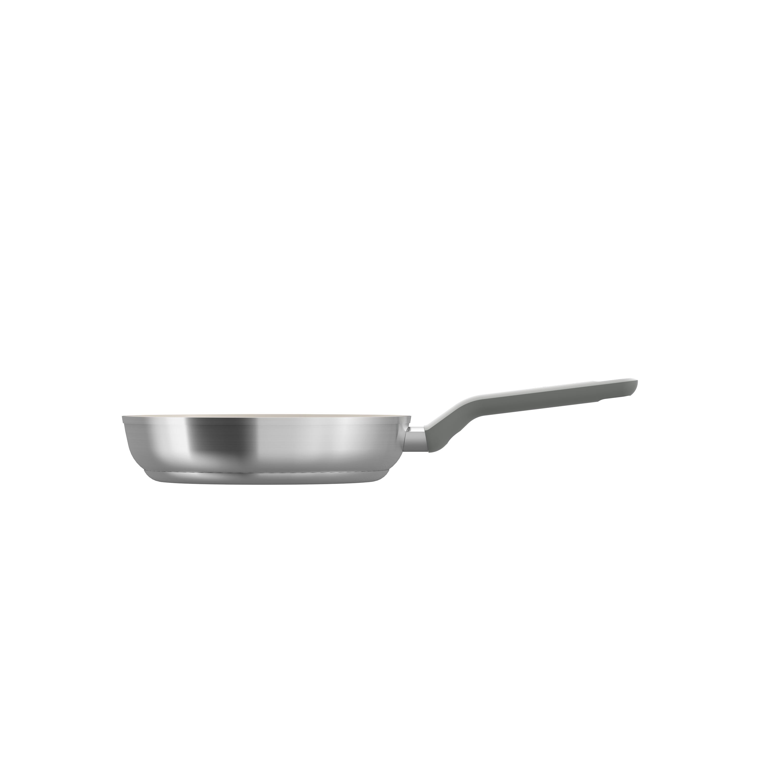 Non-stick frying pan with a silver finish and a gray handle, 24 cm diameter.