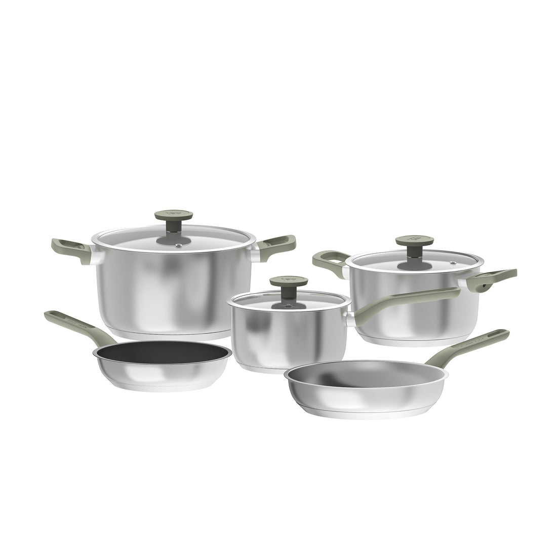 BergHOFF 6-Piece Cookware Set - Uqonic Downdraft Series with Bright Handles and Glass Lids