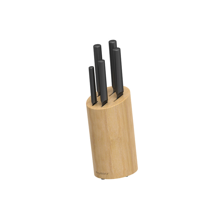 BergHOFF 6-Piece Knife Block Set - Boron Series with Coated Blades and Bamboo Block for Everyday Cutting Tasks