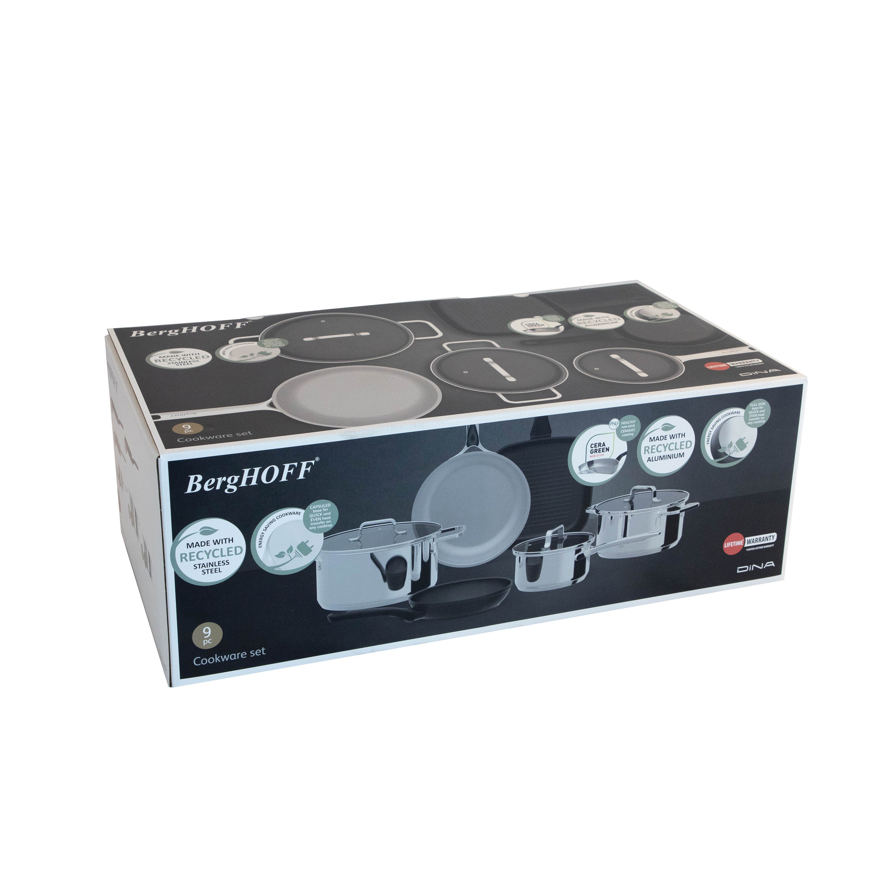 BergHOFF 6-Piece Cookware Set - Uqonic Collection with Steel and Ceramic Pans, Induction-Ready and Easy to Clean