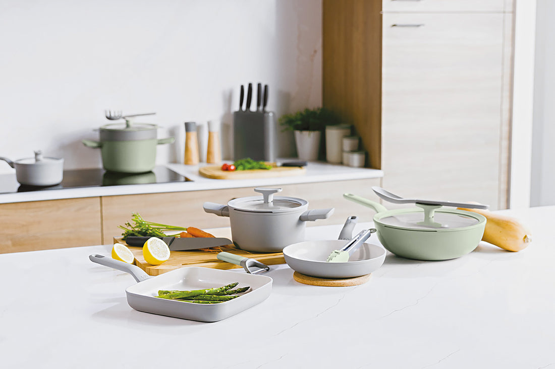 BergHOFF 24cm Frying Pan + Turner – Balance Moonmist with Silicone Turner &amp; Recycled Plastic Handle