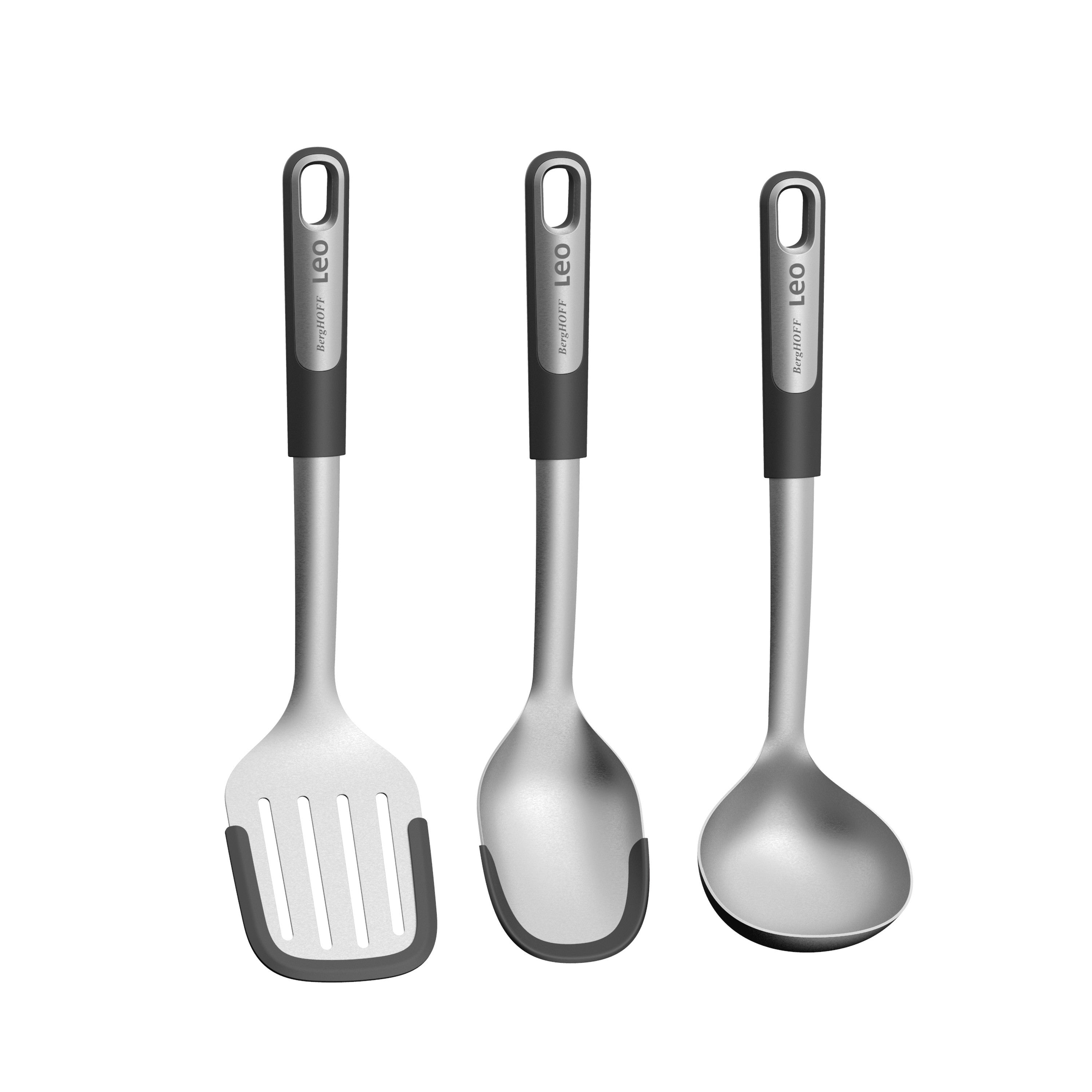 BergHOFF 3-Piece Utensil Set - Graphite Series with Soup Ladle, Serving Spoon and Slotted Turner