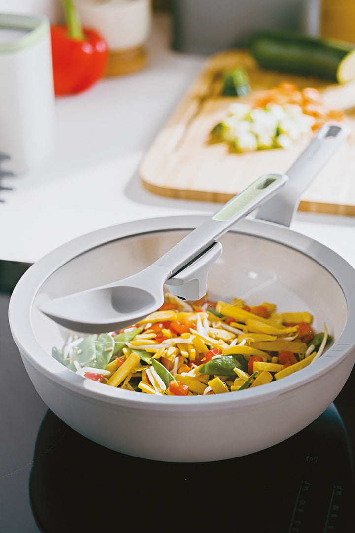 BergHOFF 28cm Covered Wok - Balance Moonmist Stir Fry Pan with Glass Lid & Straining Function