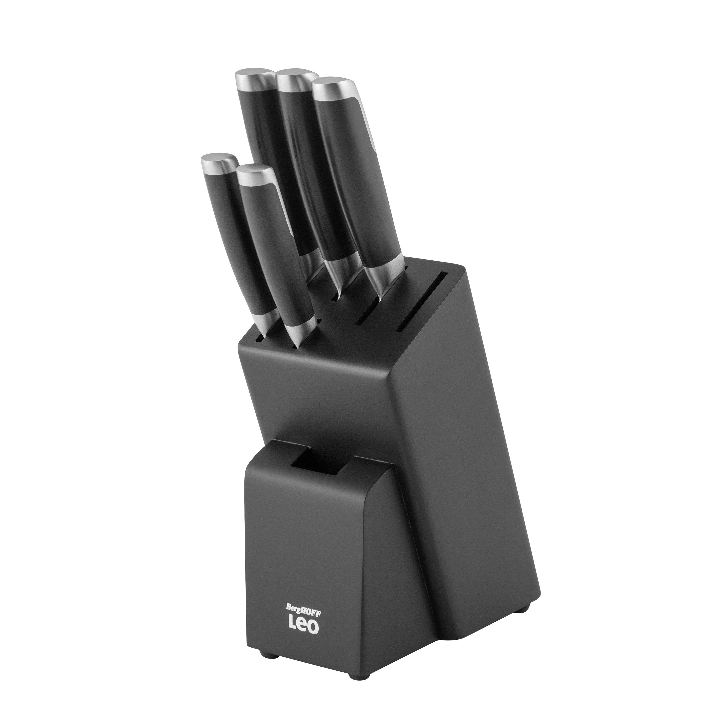 BergHOFF 6-Piece Knife Block Set - Graphite Series with Stainless Steel Knives and Poultry Shears Storage