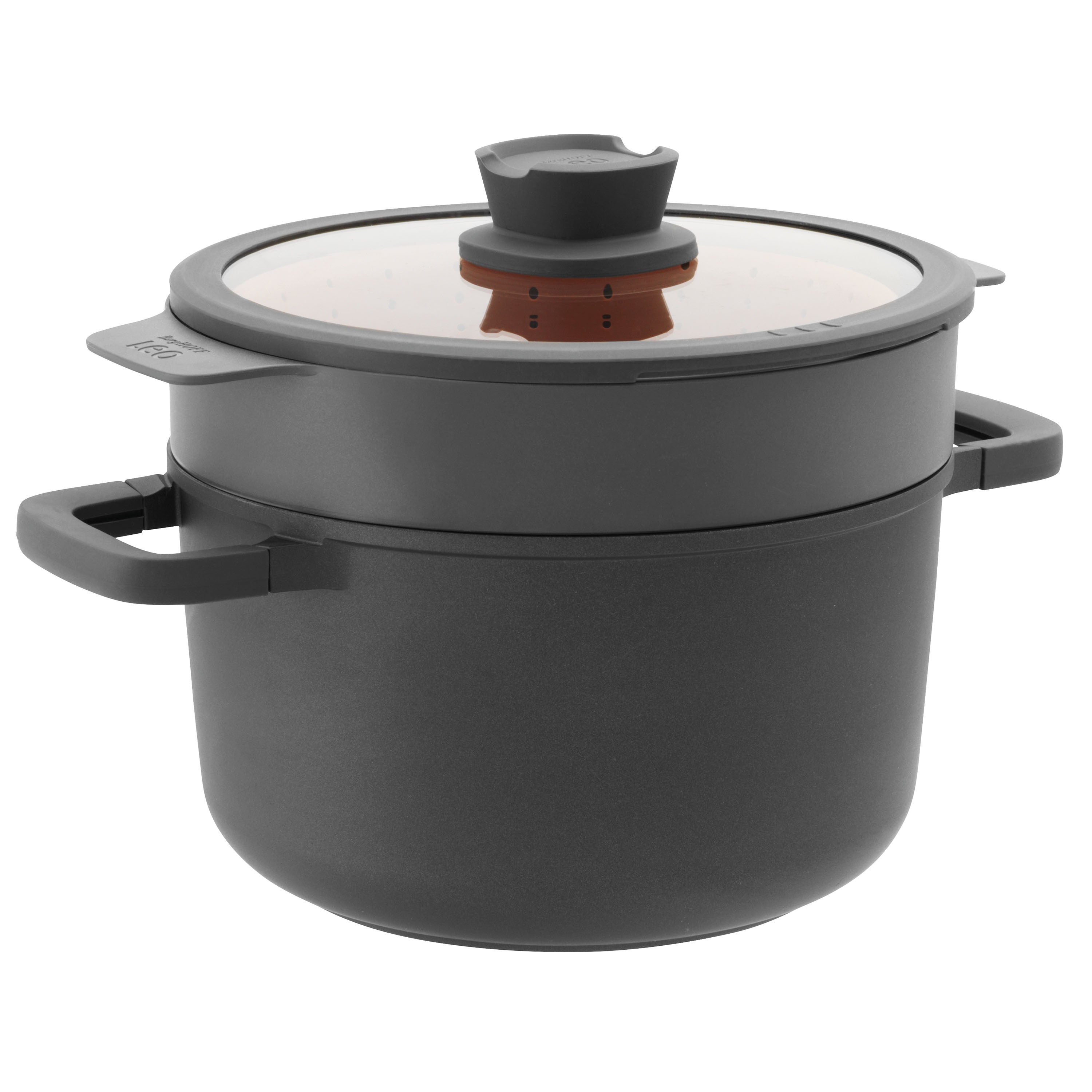 BergHOFF 24cm x 14cm Tall Stockpot - Stone+ Series with Glass Lid & Eco-Friendly Non-Stick Coating