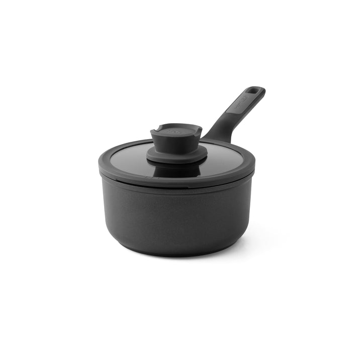 BergHOFF 18cm Saucepan – Stone+ Series with Straining Glass Lid and Silicone-Inserted Handle